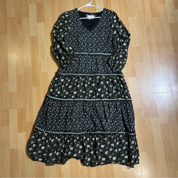 Anthropologie Karoline Tiered Maxi Dress Long Sleeve Ditsy Floral size 14 Boho - Picture 14 of 16